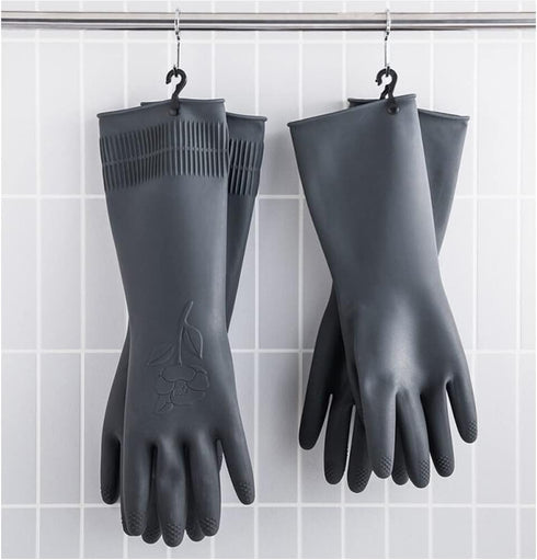 HOMSSEM Dishwashing Gloves with Hanging Hooks - 2 Pairs of Latex Navy, Gray Rubber Gloves for Cleaning