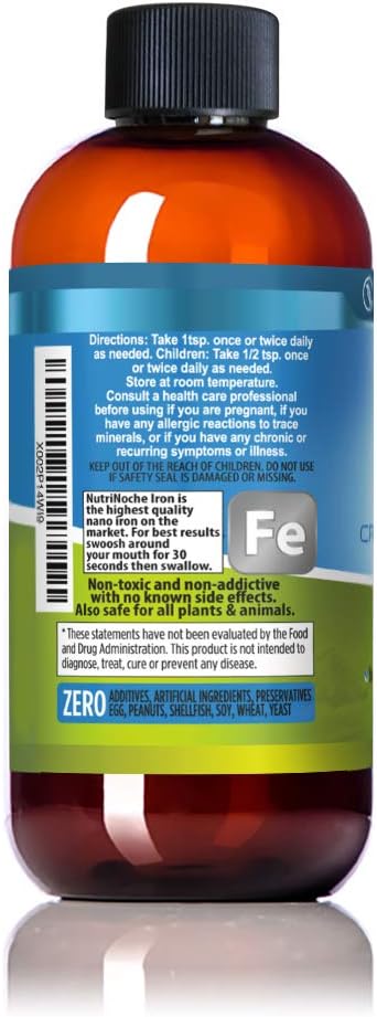 Liquid Iron Supplement for Women - High Potency Vegan Sublingual Iron Drops - Tasteless Flavor - 8 Ounces Nutrinoche