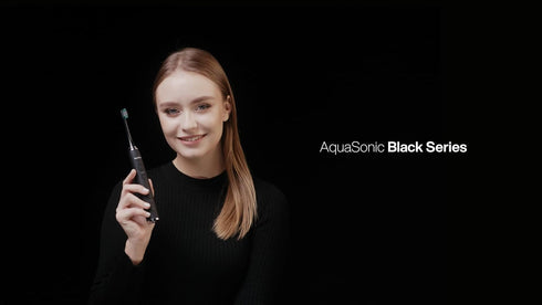 Aquasonic Black Series Ultra Whitening Toothbrush - ADA Accepted Electric Toothbrush with 8 Brush Heads & Travel Case