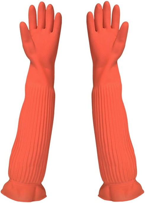 Household Rubber Latex Cleaning Gloves - Long Reusable Kitchen Natural Rubber Wash Gloves