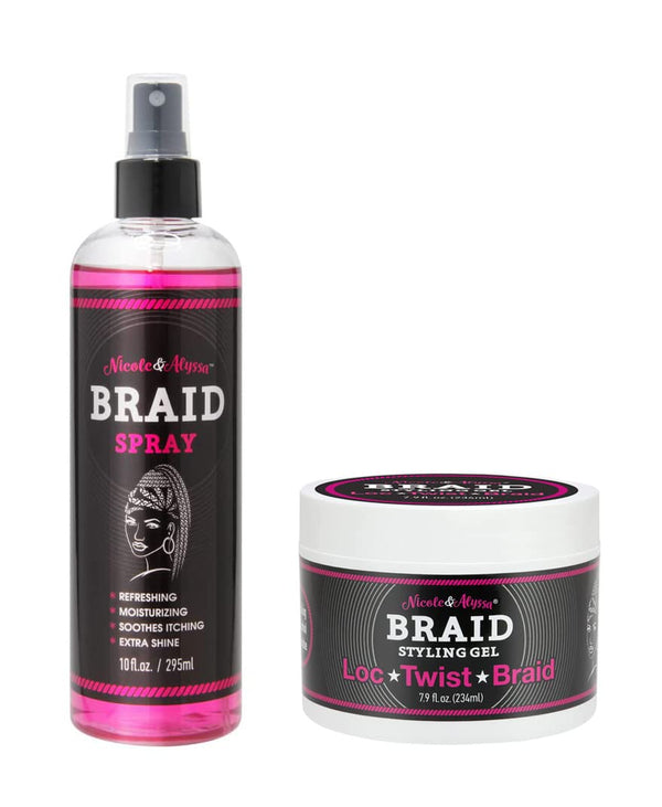 Nicole & Alyssa Braid Spray and Loc/Twist Braid Gel Combo, 10oz Spray + 7.9oz Gel