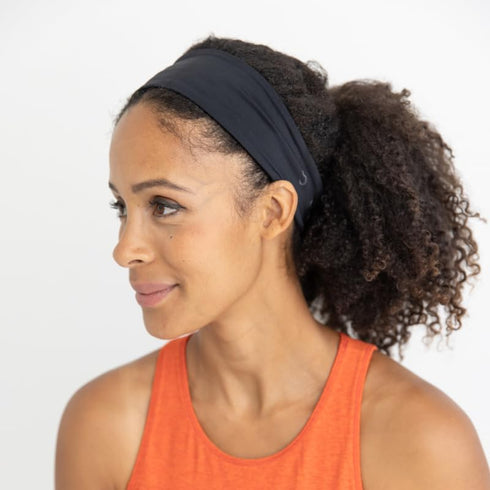 Women’s Fashion Headband for Natural Curly Hair - No-Slip, 3-Snap, Adjustable, Washable Turban Headwrap (Black)