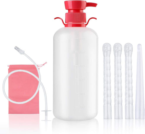 LIVE4COOL Douche Bottle for Women, 600ml Reusable Vaginal Cleansing System with 4 Nozzles