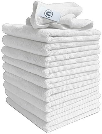 Microfibre Cleaning Cloth, White, Pack of 10, Large Size: 40x40cm, Super Soft Premium Streak Free Washable Cloth Duster