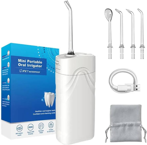 Water Flosser Multifunctional Rechargeable Portable Tooth Cleaner, 200 ml Telescopic Water Tank, 4 Tips