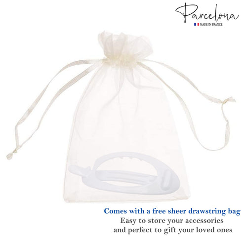 Parcelona French Plain Oval Small Celluloid Hair Barrette Clips, Metal Free Hair Accessories for Women (Solid White)