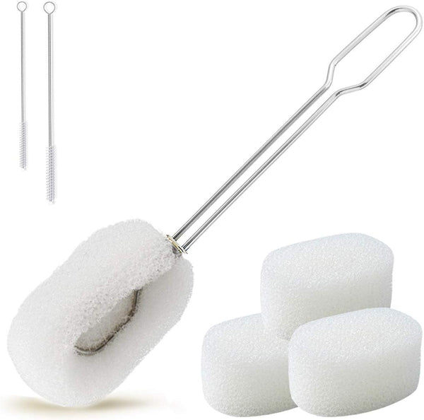 ALINK 6-Pack Sponge Bottle Dish Brush with Handle, Non-Scratch Cleaner for Wine Glass, Cups, Tumblers, 3 Refill Heads
