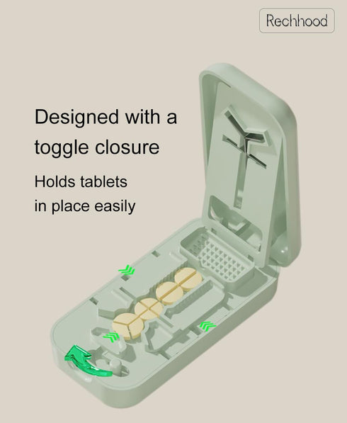 Rechhood 3-in-1 1/4 1/3 1/2 Pill Cutter with Pill Storage Case, Stainless Steel Blade Cuts Pills Ideal for Cutting