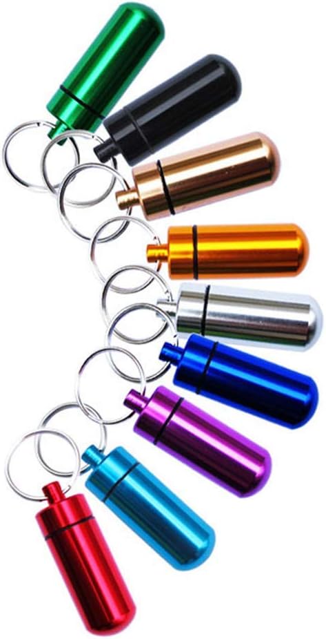 Purple Mini Pill Organizer, Metal Pill Box with Keychain Case, Waterproof for Outdoor Travel, Camping, Hiking