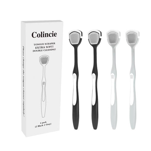 Tongue Cleaner and Brush, Tongue Scraper for Oral Hygiene, Pack of 4 in Black and Gray to Reduce Bad Breath