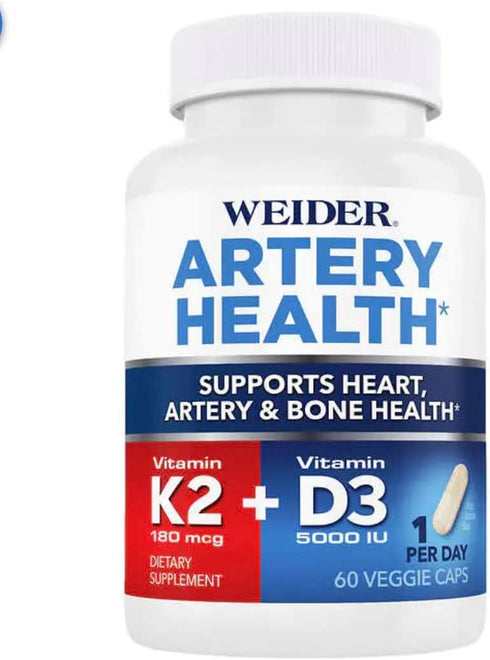 Artery Health Supplement, 60 Veggie Capsules - Heart, Immune and Bone Support with Vitamin K2 (180mcg) & Vitamin D3