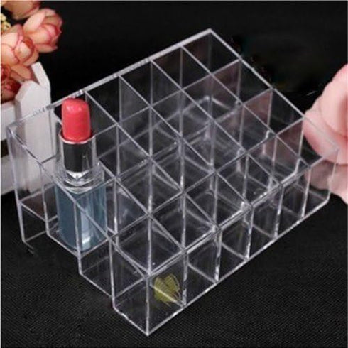 Transparent Cosmetic Makeup Organizer, Clear 24 Lattices Lipsticks and Lotion Storage Display Holder