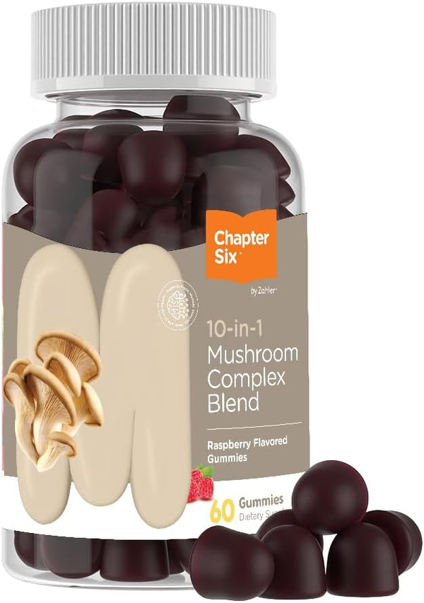 Zahler 10-in-1 Mushroom Gummies Raspberry Flavored with 60 Count Lions Mane, Reishi, Cordyceps, White Button & 6