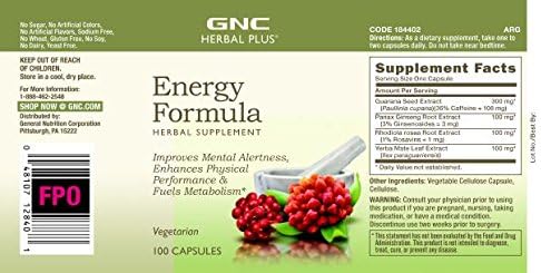 GNC Herbal Plus Energy Formula, 100 Capsules
