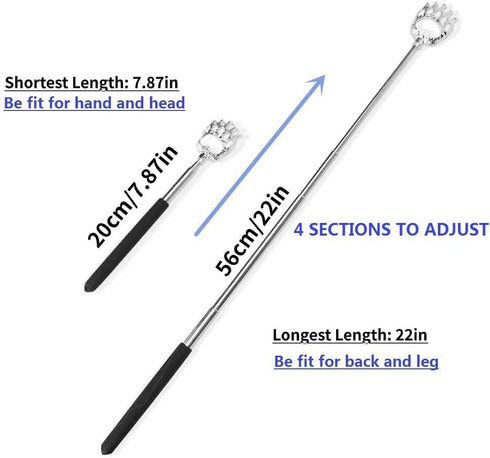 2PCS Back Scratchers, Bear Claw Shaped Scratcher with Extendable Metal Retractable Telescopic Handle