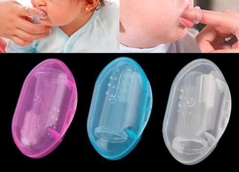 AKOAK Baby Finger Toothbrush 1 Pack Soft Silicone Training Toothbrush with Storage Box, Oral Care (White)