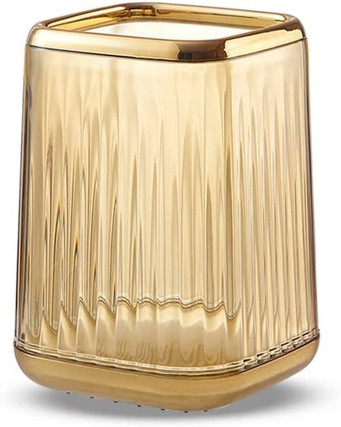 Makeup Brush Holder Organizer for Vanity, Acrylic Gold Container with Striped Design for Bathroom