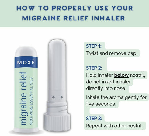 MOXE Migraine Relief Nasal Inhalers, Portable Aromatherapy Essential Oils for Headaches, 3 Pack, USA Made, Pure