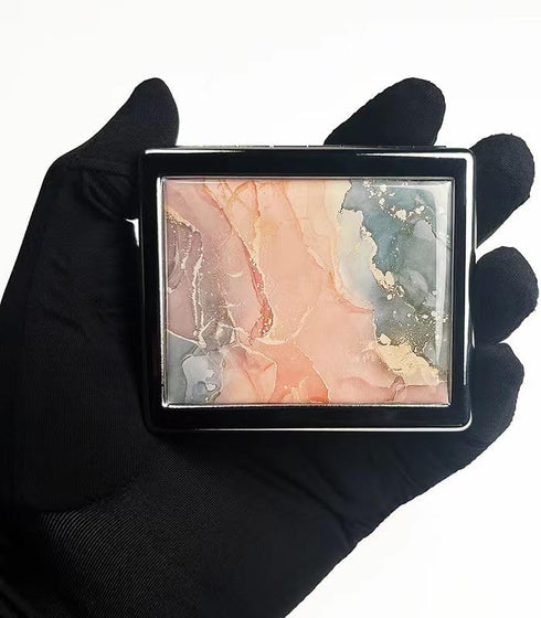 Marbel Stone 7 Days Pill Organizer, Chromed Shiny Silver Rectangle Pill Box with Mirror, 8 Separate Compartments