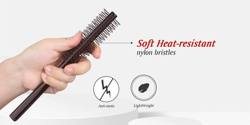 Small Round Brush for Short Hair, 1.3 Inch Mini Quiff Roller with Soft Nylon Bristle for Styling and Volume
