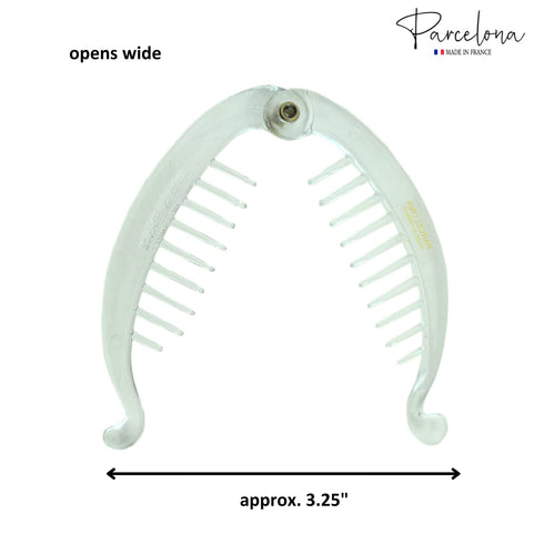 Parcelona French Effortless Mini Clear Clips, Pack of 2 Celluloid Clips for Thick Hair Ponytail Holder for Women
