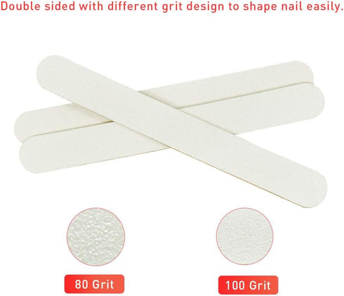 Professional Nail Files Double Sided Emery Board 80/100 Grit for Acrylic Nail Extension, 50Pcs White