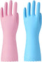 Bamllum Rubber Cleaning Gloves - 2 Pairs of Medium Latex Free Kitchen Gloves, Non-Slip Waterproof (Blue+Pink)