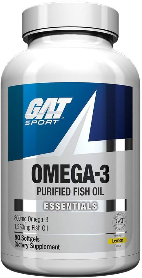 GAT SPORT Omega-3 Fish Oil, High Potency EPA, DHA, Brain & GLP1 Support, 90 Softgels