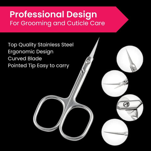 High Grade 440C Japanese Steel Cuticle Scissors, Precise Pointed Tip for Grooming, Matte Silver, Men & Women