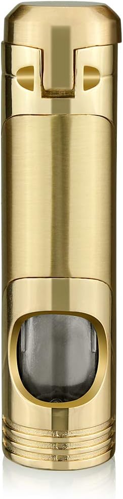 Cigar Torch Lighter with Punch, Butane Refillable, 2 Jet Flame, Windproof (Gold)