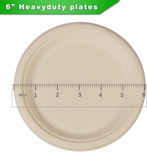 100 Count 6“ Small Compostable Dessert Plates, Heavy-duty Unbleached Biodegradable Bagasse and Bamboo Fiber