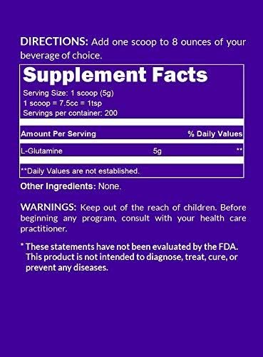 Pure L-Glutamine Made in The USA, 200 Servings, 1,000g, Vegan, Non-GMO, Gluten and Soy Free