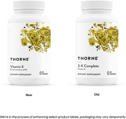 THORNE Vitamin K (Formerly 3-K Complete) - Vitamins K1 and K2 (MK-4 and MK-7) - Supports Strong Bones - 60 Capsules
