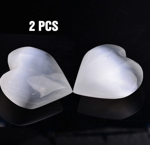 AMOYSTONE Selenite Crystal Hearts of Palm, 2PCS Worry Stone Crystal and Healing Stones for Home Decoration