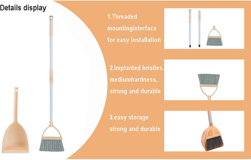 Mini Broom with Dustpan for Kids - Little Housekeeping Helper Set (Light Orange)