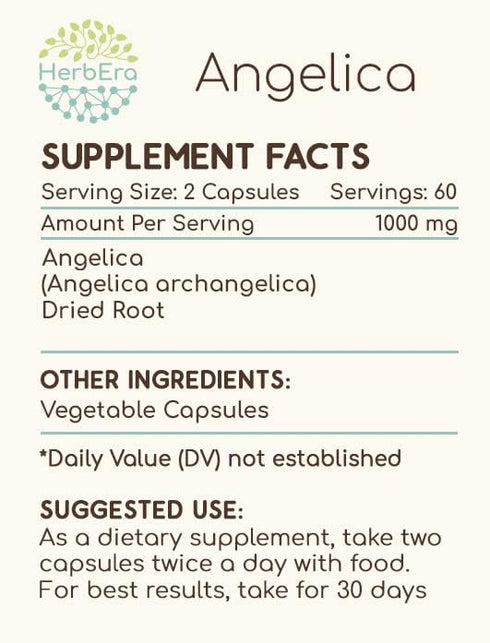 Angelica 120 Capsules, 500 mg, Concentrated Liquid Drops, Natural Angelica (Angelica archangelica) Dried Root