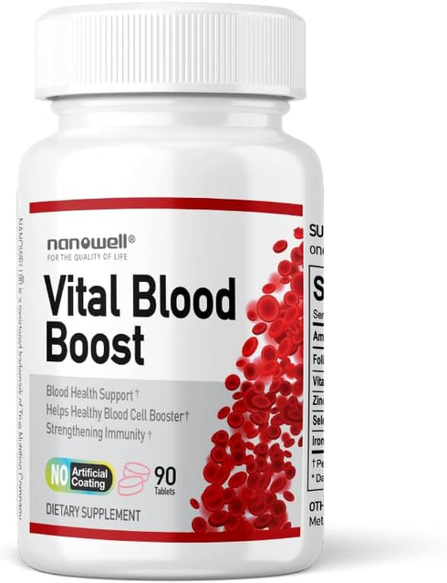 Vital Blood Boost - 90 Tablets, 90 Day Supply - Dietary Supplement for White and Red Blood Cell Support with Iron,