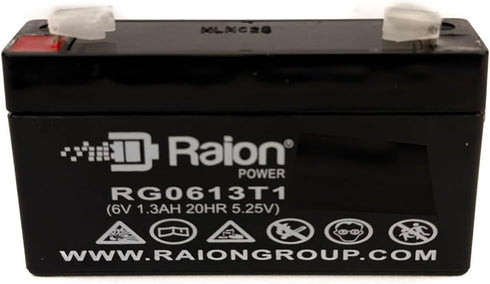 Raion Power 6V 6 1.3Ah F1 0.187" Volt Sealed Lead Acid (SLA/AGM) Rechargeable Battery - Faston - Maintenance-Free
