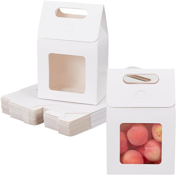 28 Pcs White Paper Gift Bags with Transparent Window - Reusable Flower Bouquet Bags with Handles for Mothers Day,