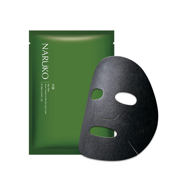 Naruko Tea Tree Shine Control and Blemish Clear Charcoal Sheet Mask with Salicylic Acid, Witch Hazel, Tea Tree Oil,