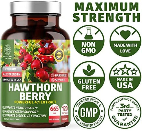 N1N Immunity, 120 Count Number One Nutrition Premium Hawthorn Berry Extract, Max Strength Hawthorn Berry Capsules