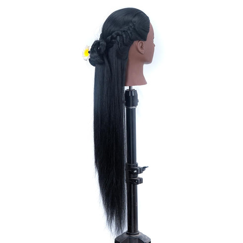 Mannequin Head with Hair - 26" Hair Styling Doll Head with Table Clamp Stand Included (Black YK)