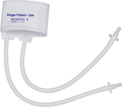 MABIS Single Patient Use Disposable Blood Pressure Cuffs with Universal Connectors, Two Tubes, Neonatal #3 size, 3-11 cm, 10 Count
