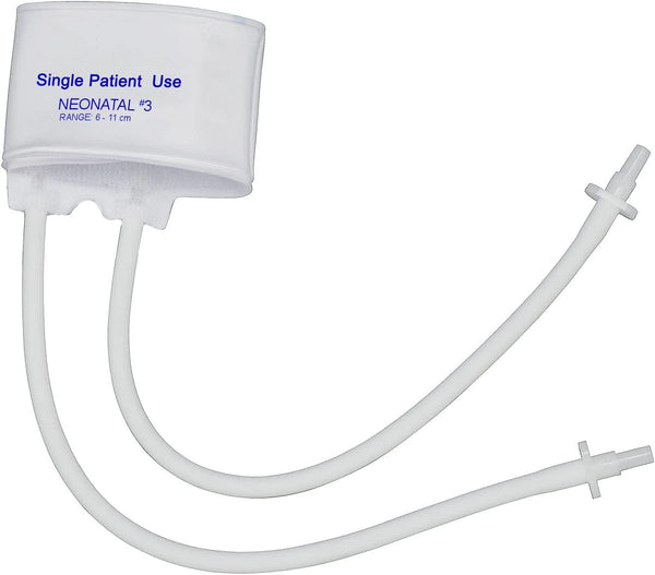 MABIS Single Patient Use Disposable Blood Pressure Cuffs with Universal Connectors, Two Tubes, Neonatal #3 size, 3-11 cm, 10 Count