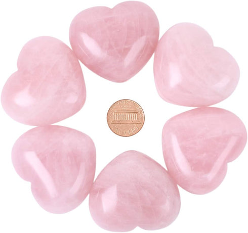 Natural Rose Quartz Heart Love Palm Pocket Stone Healing Chakra Worry Stone (1.8 Inch)