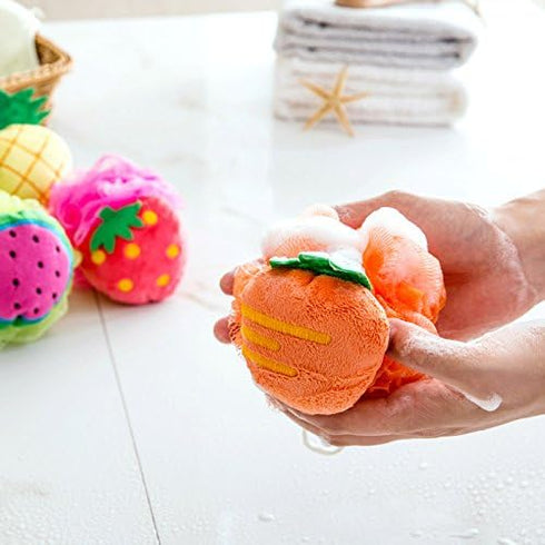 Rocutus 4pcs Child Bath Shower Sponge Pouf Loofahs, Cute Bath Flower with Hooks for Travel