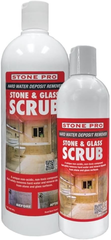 Stone Pro Stone and Glass Scrub - Hard Water Stain Remover - Remove Spots on Glass, Natural Stone, Quartz, & Metal