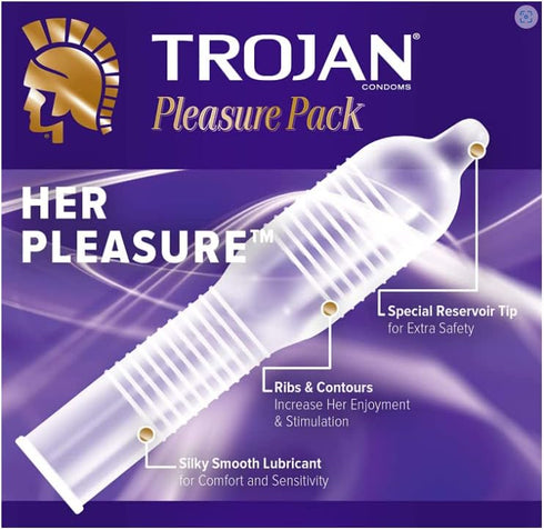 Pack 3 Pack 4 Trojan Pleasure Lubricated Premium Latex Condoms - ct
