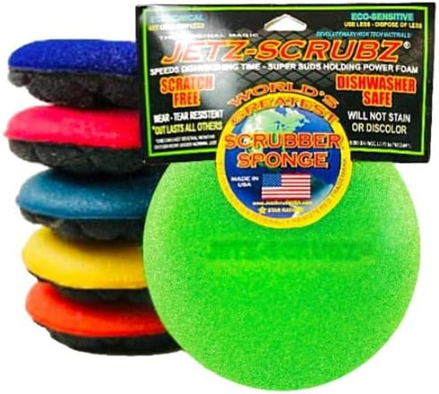 Jetz-Scrubz Fashion Rainbow Classic Round Kitchen Scrubber Sponges, Set of 6 by Jetz-Scrubz