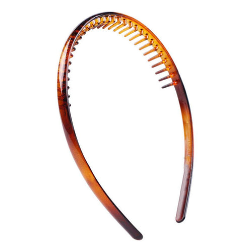 Set of 2 Fashion Plastic Headbands with Teeth Comb Hair Hoop Accessory for Women and Girls (Black + Brown)